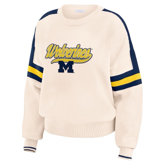 WEAR by Erin Andrews Michigan Wolverines Chenille Woven Pullover Sweater - Picture 1 of 3